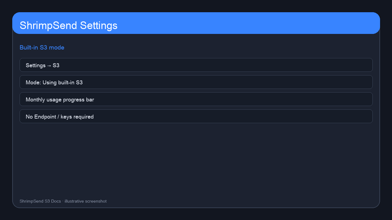 Hosted S3 mode in settings